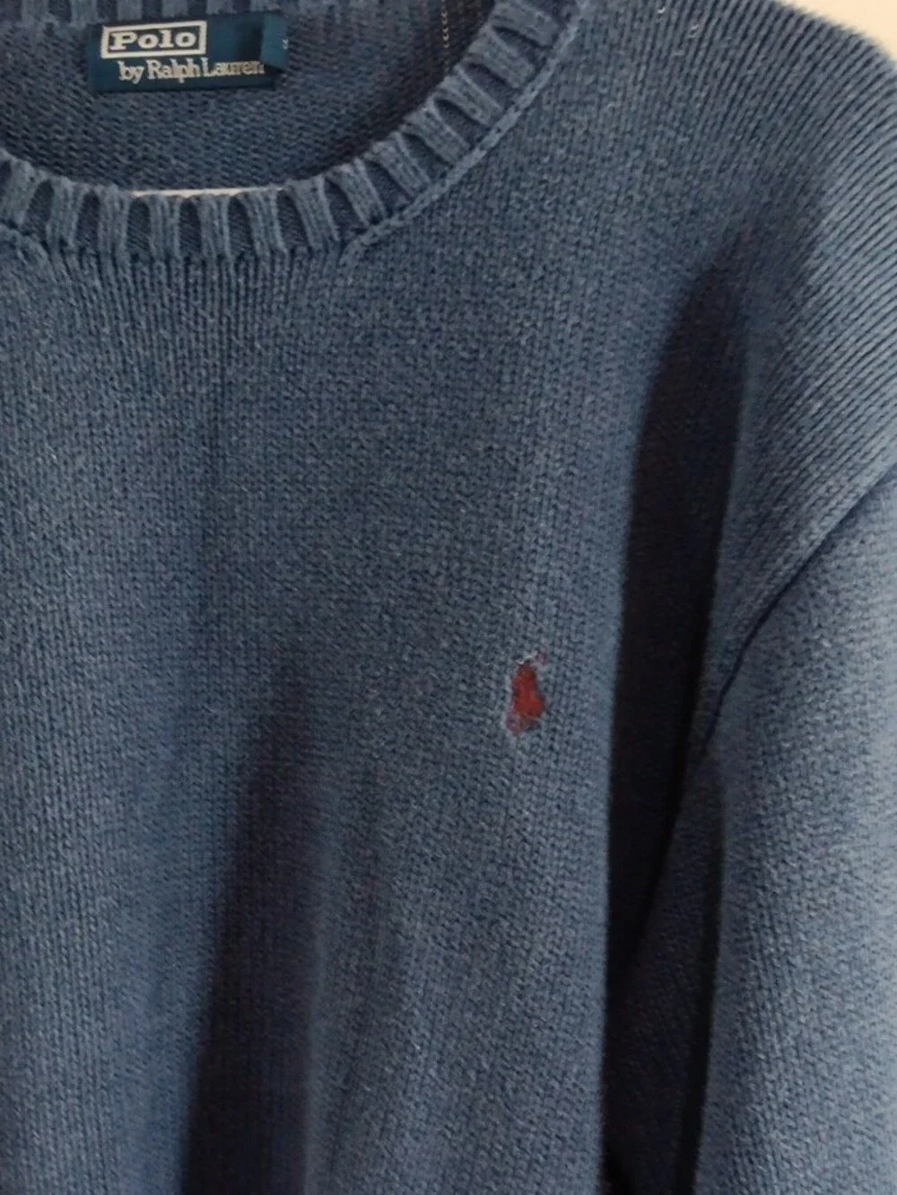 Vintage 90s Polo Ralph Lauren Cotton Knit Crewneck Sweater Blue Mens XL